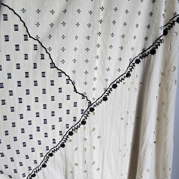 Zara New Ivory & Black Embroidred Eyelet Textured Patchwork Midi Dress SZ XXL - Picture 9 of 15